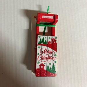 Red and Green Christmas Sled Ornament -Christopher personalized